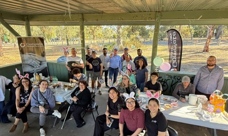 Large group at picnic tables
